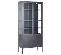 Beliani Armoire Noire en Acier et Verre 180 x 80 x 35 cm avec Vitrine Industriel Oxted