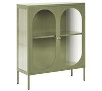 Beliani Armoire Vitrine Industrielle Moderne en Acier 2 Portes Façade en Verre Vert Foncé Sarre