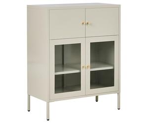 Beliani Armoire Vitrine Métallique à 2 Compartiments et 2 Portes Vitrées Style Scandinave Beige Clair Esholt