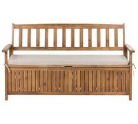 Beliani Banc de Jardin avec Rangement Rustique en Bois d'Acacia 160 cm avec Coussin en Oléfine Beige Sovana