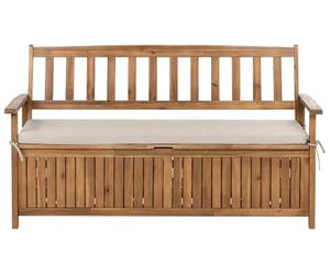 Beliani Banc de Jardin avec Rangement Rustique en Bois d'Acacia 160 cm avec Coussin en Oléfine Beige Sovana