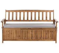 Beliani Banc de Jardin avec Rangement Rustique en Bois d'Acacia 160 cm avec Coussin en Tissu Gris Sovana