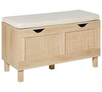 Beliani Banc de Rangement Boho en Bois d'Ingénierie Façades Tressées Bois Clair Washington