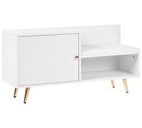 Beliani Banc de Rangement pour Chaussures à 2 Compartiments Poignées Dorées et Pieds en Métal Meuble d'Entrée Blanc Kelowna