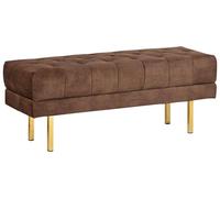 Beliani Banc en Velours Banquette de Lit Rembourré Glam Pouf Pieds en Métal Doré Marron Roseville