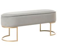Beliani Banc Rembourré Velours Glam Pouf d'Appoint Pieds Métalliques Dorés Gris Clair Milry