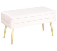 Beliani Banquette d'Intérieur en Velours Blanc avec Pieds Dorés et Coffre Rangement Durham