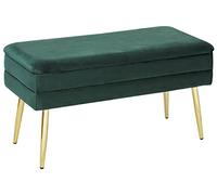 Beliani Banquette d'Intérieur en Velours Vert avec Pieds Dorés et Coffre Rangement Durham