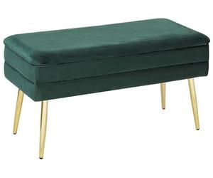 Beliani Banquette d'Intérieur en Velours Vert avec Pieds Dorés et Coffre Rangement Durham