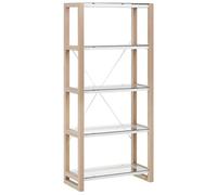Beliani Bibliothèque avec Étagères en Verre et Structure Effet Bois Clair et Blanc Idéale pour Chambre Salon ou Bureau Moderne et Scandinave