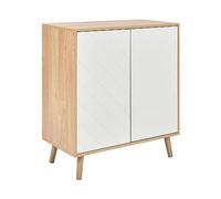 Beliani Buffet 2 Portes MDF et Placage Effet Bois Clair et Blanc Rangement Chambre Bristow