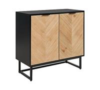 Beliani Buffet 2 Portes Placage Effet Bois Clair et Noir avec Etagère Rangement Alaska