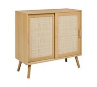 Beliani Buffet à 2 Portes Particules Bois et Rotin Clair avec Etagère Rangement Hodgen