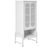 Beliani Buffet Industriel Moderne en Acier 1 Porte Ovale Ajourée Étagère Meuble Salon Salle à Manger Bureau Blanc Soletta