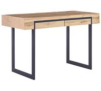 Bureau à Domicile avec 2 tiroirs 120 x 55 cm Cadre en Acier Bois Clair et Noir Vida