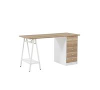 Beliani - Bureau effet bois clair et blanc avec 5 tiroirs 140 x 60 cm HEBER