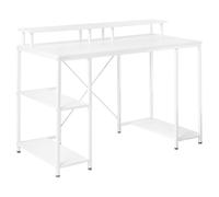 Beliani Bureau Moderne Structure et Pieds en Fer Thermolaqué Plateau en MDF Espace de Rangement 3 Étagères Blanc Caddo