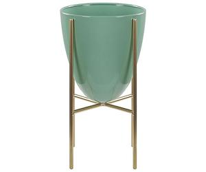 Beliani Cache-Pot de Fleurs sur Pieds Vert et Doré pour Plantes et Fleurs Décoration Salon Glamour
