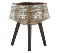 Beliani Cache-Pot Support Plantes Doré Vieilli avec 3 Pieds en Bois 36 cm de Diamètre Peint à la Main pour Extérieur et Intérieur