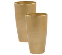 Beliani Cache-Pots Dorés en Fibres de Verre Pierre et Résine 32 cm Diamètre Lisse Tseria