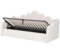 Beliani Cadre de Lit avec Coffre Rangement en Velours 90 x 200 cm Sommier à Lattes Beige Clair Polignac