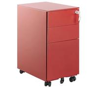 Beliani Caisson de Rangement Moderne pour Bureau à 3 Tiroirs Serrure à Clé roulettes Métal Rouge Bolsena II