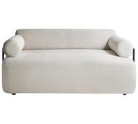 Beliani Canapé 2 Places avec Accoudoirs Ronds Éléments Souples Noirs Tissu Hydrofuge Moderne Blanc Cassé Elva