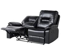 Beliani Canapé 2 Places en Cuir PU Noir avec Dossier Réglable et Repose-Pied pour Salon au Style Moderne