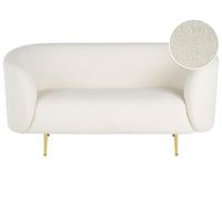 Beliani Canapé 2 Places Tissu Blanc Polaire Pieds Dorés Dossier et Accoudoirs Unis Loen
