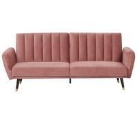 Beliani Canapé 3 Places Convertible en Lit en Velours Rose avec Pieds Dorés Confortable et Décoratif pour Salon au Style Glamour Moderne