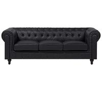 Beliani Canapé 3 Places en Cuir PU Noir Assise Rembourrée Large Dossier Points Chesterfield