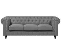 Beliani Canapé 3 Places en Tissu Gris Clair Assise Rembourrée Large Chesterfield
