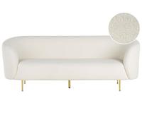 Beliani Canapé 3 Places Tissu Blanc Polaire Pieds Dorés Dossier et Accoudoirs Unis Loen