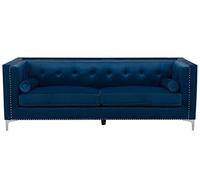 Beliani Canapé 3 Places Type Chesterfield en Velours Bleu Foncé Capitonné pour Salon Glamour et Design