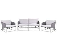 Beliani Canapé avec 2 Fauteuils Métal Assise Large avec Coussins Dossier Mobilier Intérieur et Extérieur Jardin Gris Ponte