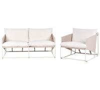 Beliani Canapé avec Fauteuil Métal Assise Large avec Coussins Dossier Mobilier Intérieur et Extérieur Jardin Taupe Ponte