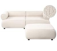 Beliani Canapé avec Pouf Moderne en Bouclé 3 Places Rembourré Accoudoirs Arrondis Assise Capitonné Blanc Cassé Salla