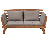 Beliani Canapé Banc de Jardin ou Terrasse en Bois Exotique Résistant avec Accoudoirs Inclinables et Coussin Taupe Assorti Design Pratique et Moderne