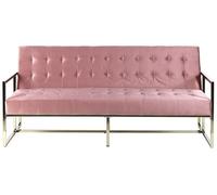 Beliani Canapé Banquette 3 Places Clic Clac Convertible en Lit avec Revêtement en Velours Rose et Piètement en Métal Doré pour Salon Glamour