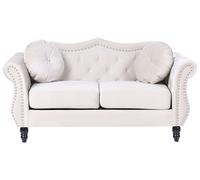 Canapé Chesterfield 2 places en velours beige SKIEN