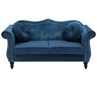 Beliani - Canapé Chesterfield 2 Places - Skien - Velours, Bleu