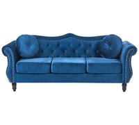 Beliani Canapé Type Chesterfield 3 Places en Velours Bleu avec Dossier Capitonné pour Salon au Style Vintage et Glamour