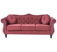 Beliani Canapé Type Chesterfield 3 Places en Velours Rouge avec Dossier Capitonné pour Salon au Style Vintage et Glamour