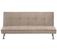 Beliani Canapé Clic-Clac 3 Places Tissu Beige Métal et Bois Matelassé Confortable Hasle II
