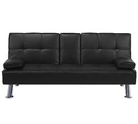 Beliani Canapé Clic Clac Convertible 3 Places en Tissu Noir avec Pieds Argentés Design Ultra Moderne pour Salon Confortable