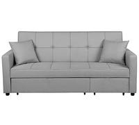 Beliani Canapé Convertible 3 Places en Tissu Gris Clair avec Espace de Couchage Confortable pour Salon Contemporain