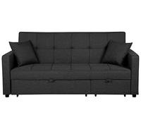 Beliani Canapé Convertible 3 Places en Tissu Gris Foncé avec Espace de Couchage Confortable pour Salon Contemporain