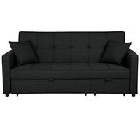 Beliani Canapé Convertible 3 Places en Tissu Noir avec Espace de Couchage Confortable pour Salon Contemporain