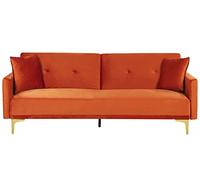 Beliani Canapé Convertible en Velours Orange 3 Places Taies Déhoussables Rembourré Lucan