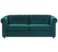 Beliani Canapé Convertible en Velours Vert Foncé à Points Diamant Rétro Vintage Chesterfield